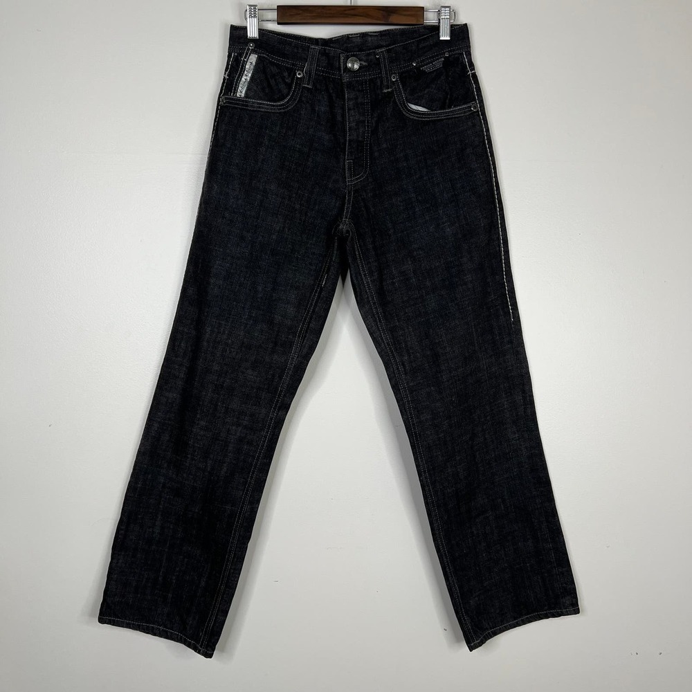 Parish‎ Nation Button Fly Y2K 90s Style Denim Jeans Sz 32 Gray Black